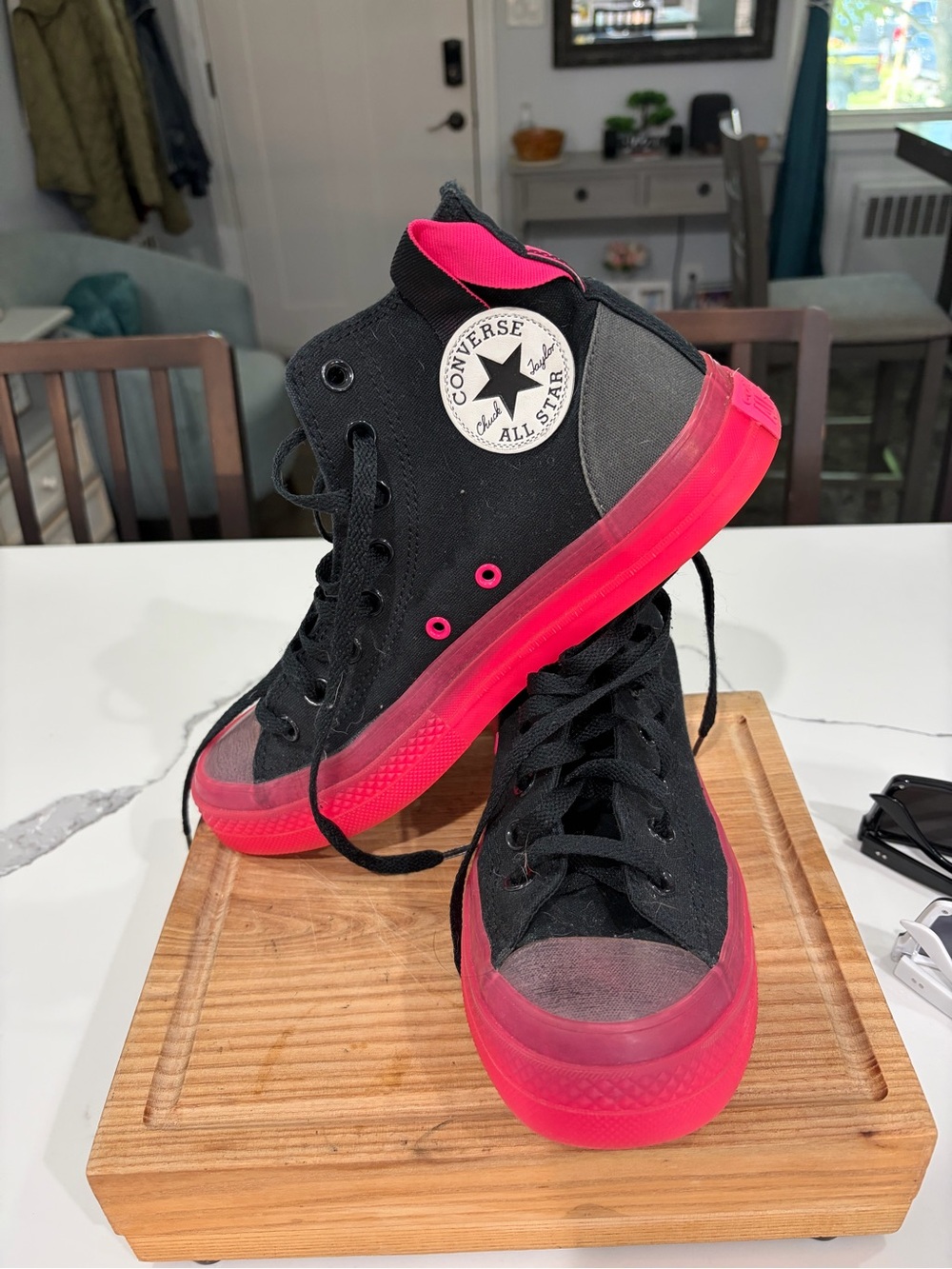 Converse Black High-Top Sneakers with Hot Pink Sole